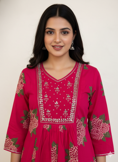 Pure Cotton A Line Three Piece Dupatta Set CS0149