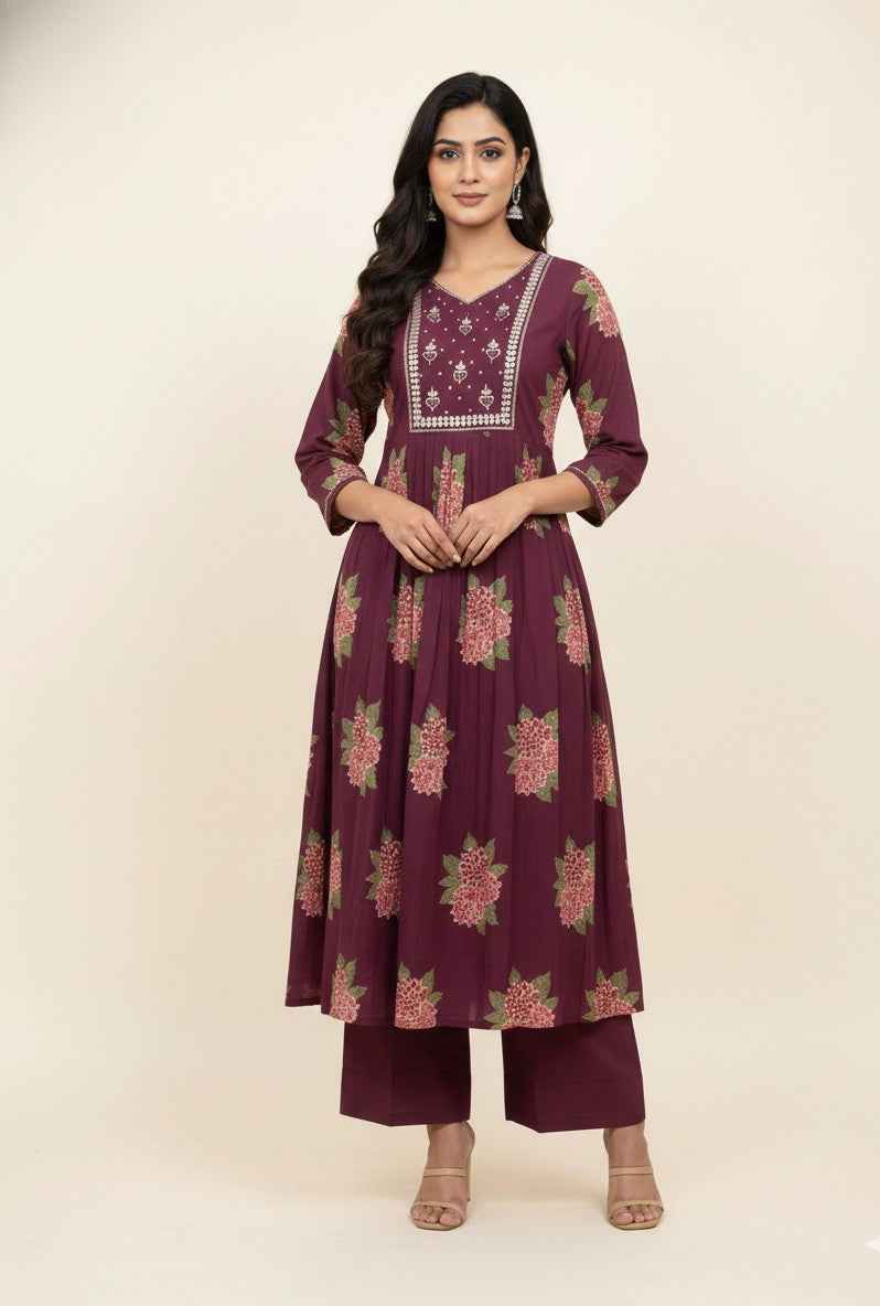 Pure Cotton A Line Three Piece Dupatta Set