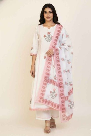Pure Cotton A Line Anarkali Dupatta Set