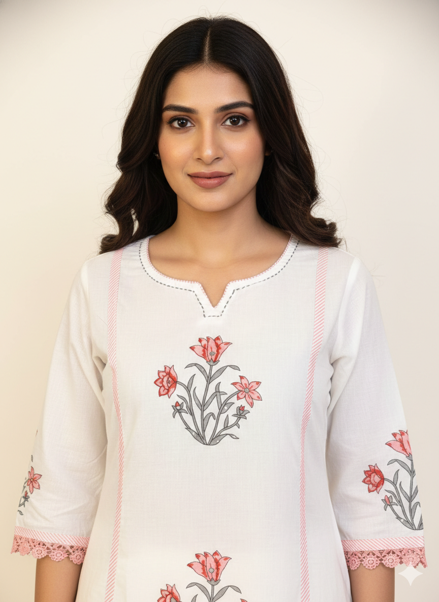 Pure Cotton A Line Anarkali Dupatta Set