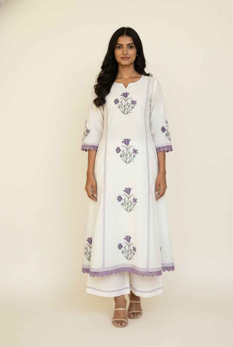 Pure Cotton A Line Anarkali Dupatta Set