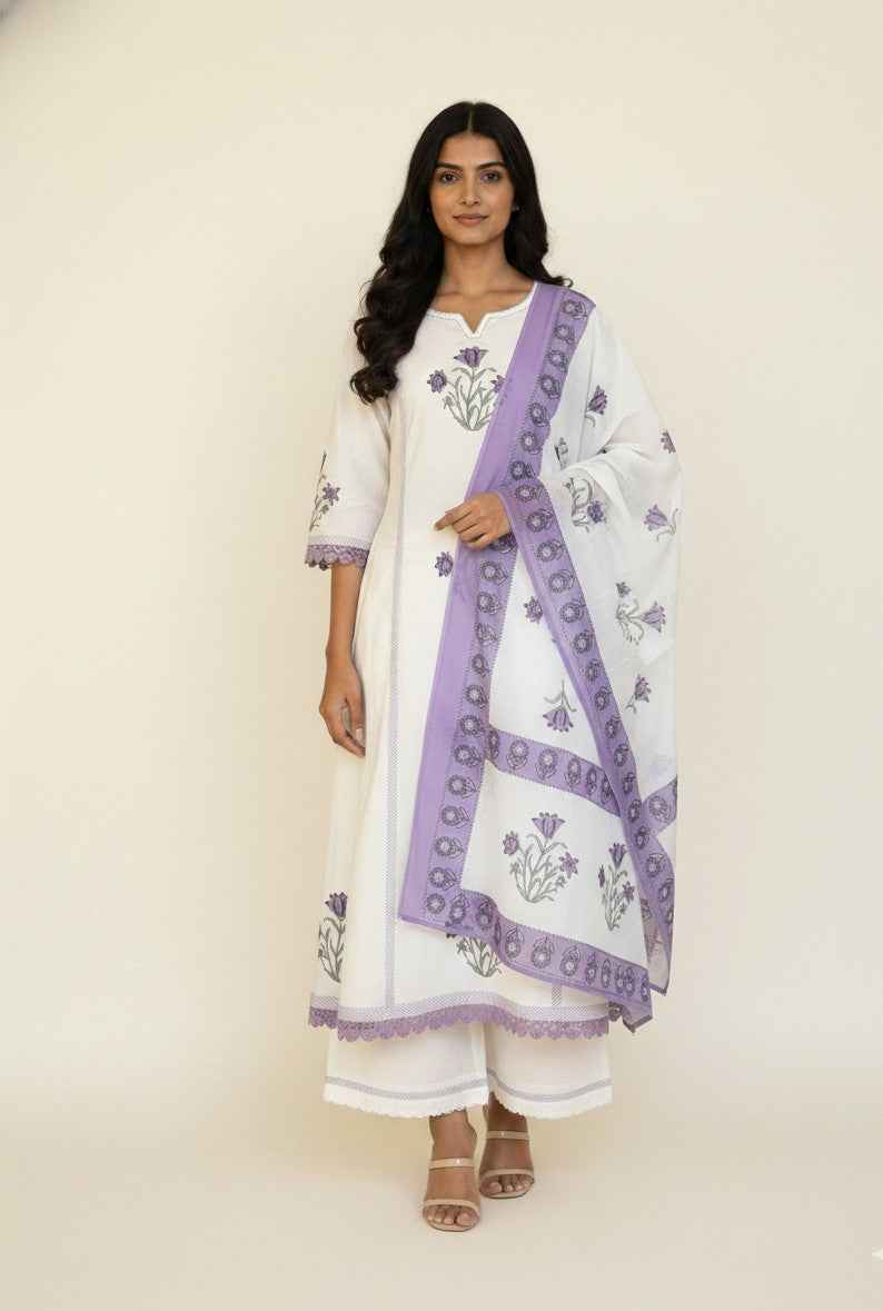 Pure Cotton A Line Anarkali Dupatta Set