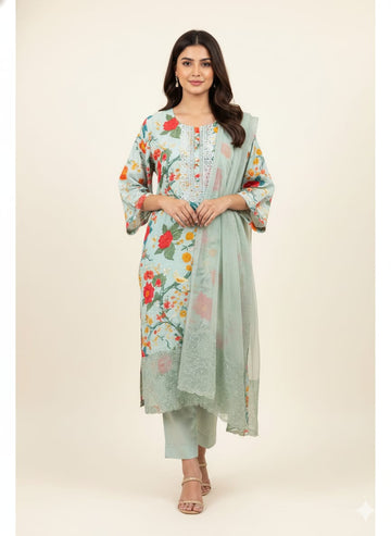 Festival Wear  Pure Muslin Three Piece  Dupatta Set  LC0157