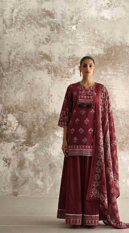 Short length cotton Dupatta set with skirt