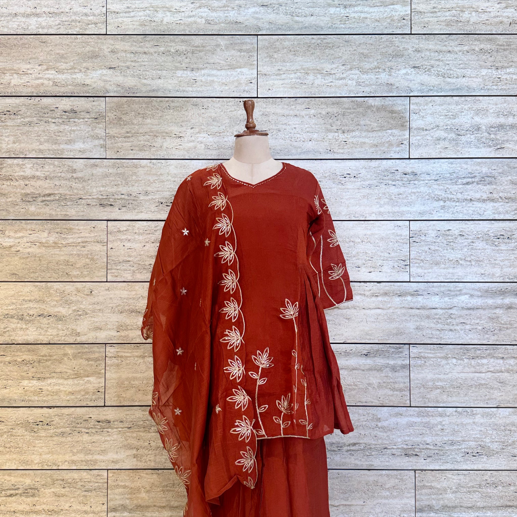 Mul Chanderi Paplum Style Festive Wear Dupatta Set MLC014
