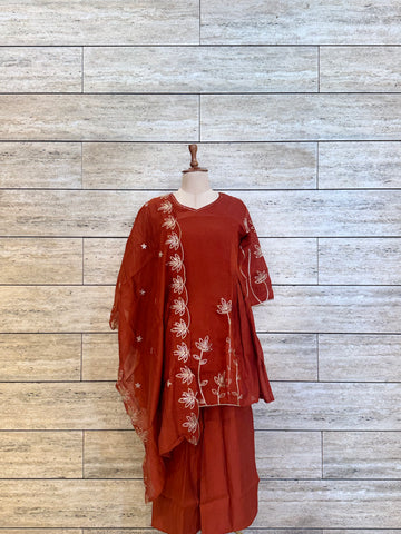 Mul Chanderi Paplum Style Festive Wear Dupatta Set MLC014