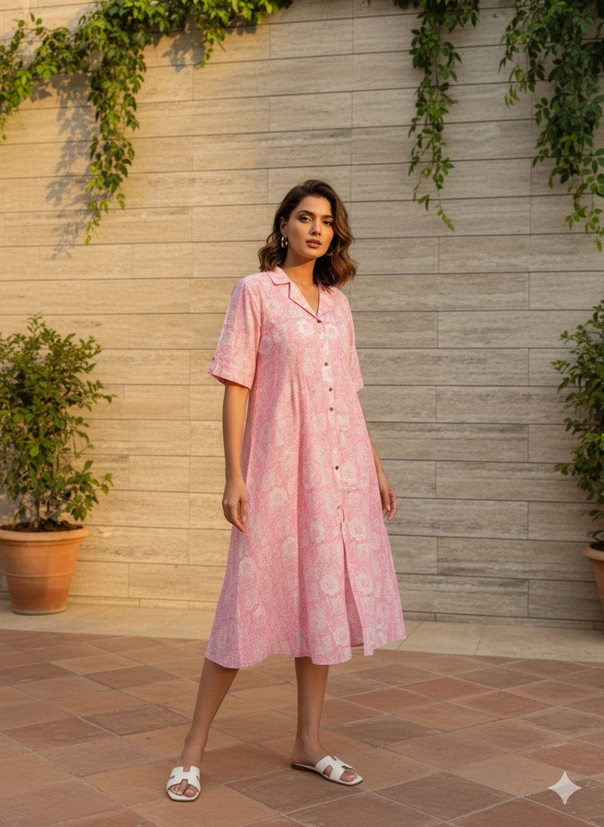 Pure Cotton Floral Print One Piece Dress SD010