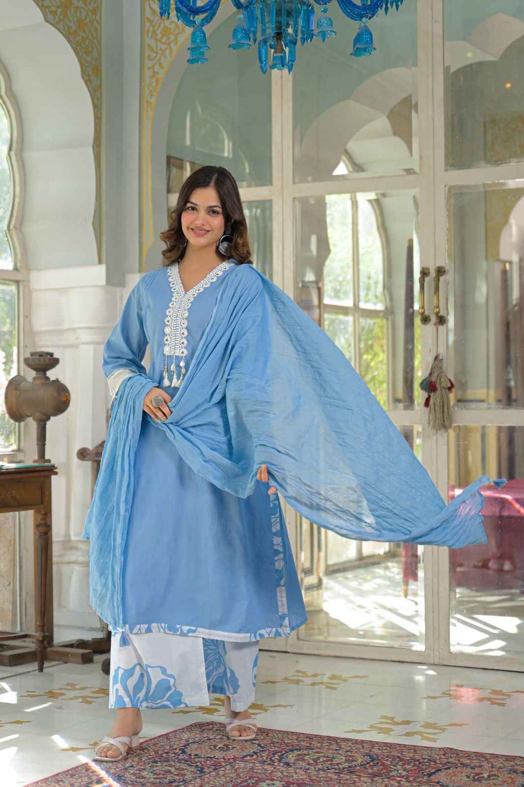 Premium Cotton A-Line Dupatta Set With Embroidery CS0183