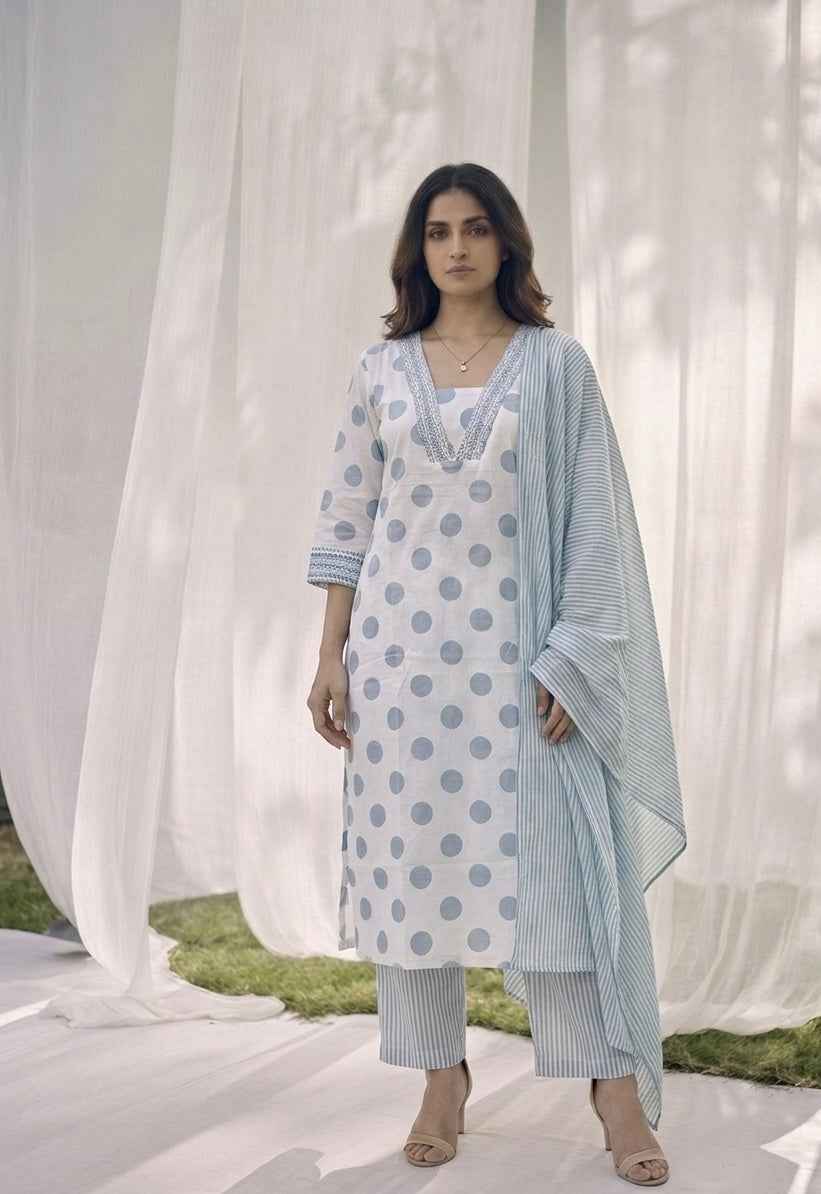 Pure Cotton Three Piece Dupatta Set