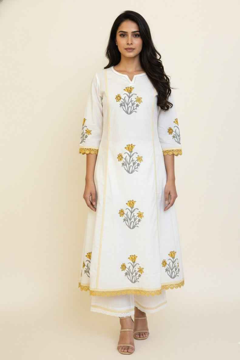 Pure Cotton A Line Anarkali Dupatta Set