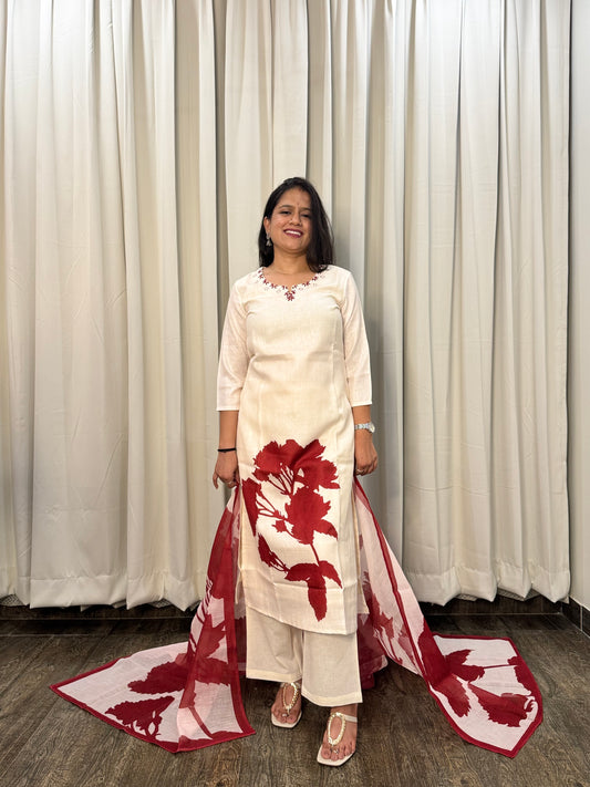 Pure Linen Digital Print Dupatta Set  LC022