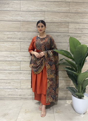 Premium Cotton Solid Pattern With Printed Dupatta Set  CS0119