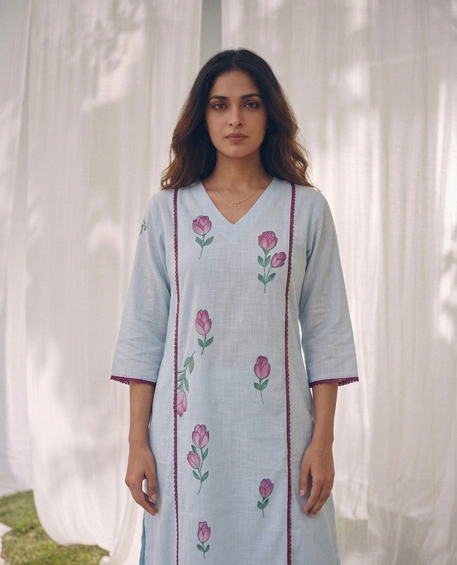 Pure Slub Cotton Brush Print Dupatta Set With Inner