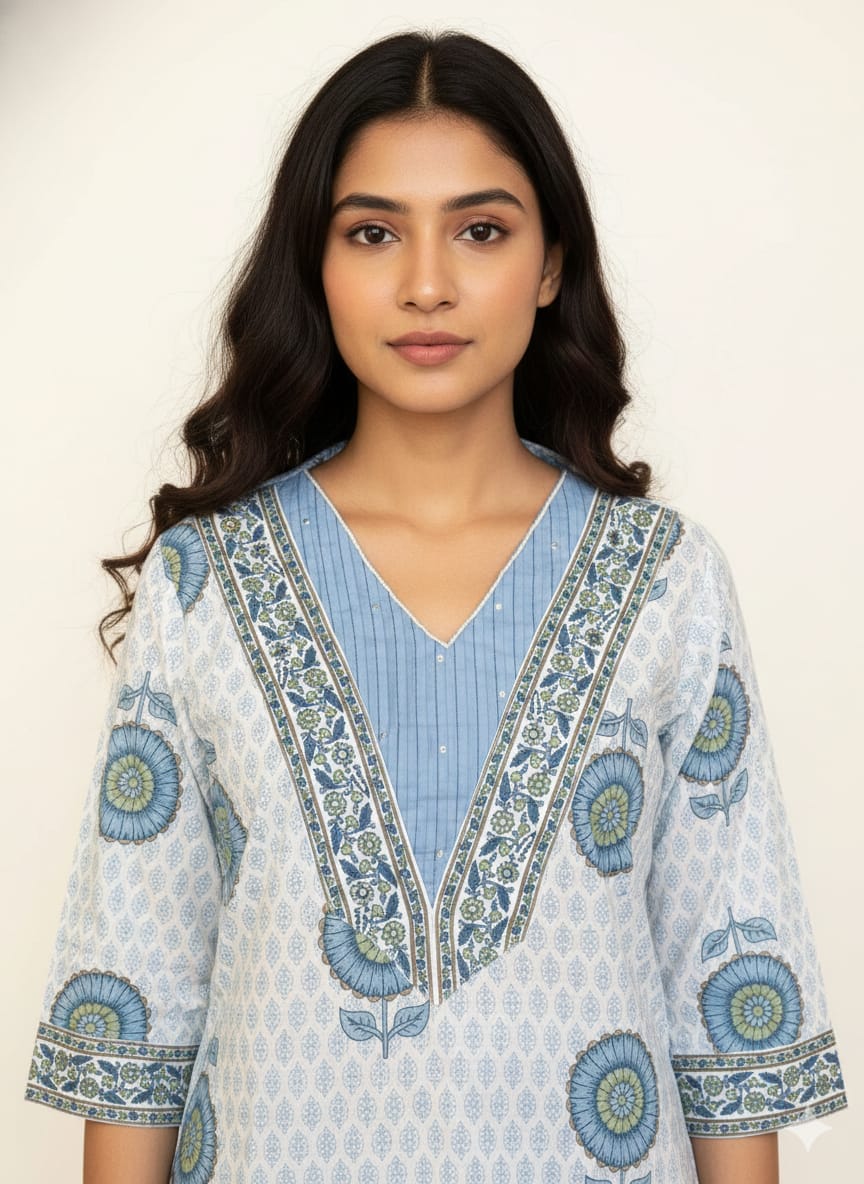 Premium Cotton Floral Print Dupatta Set With Embroidery CS0189