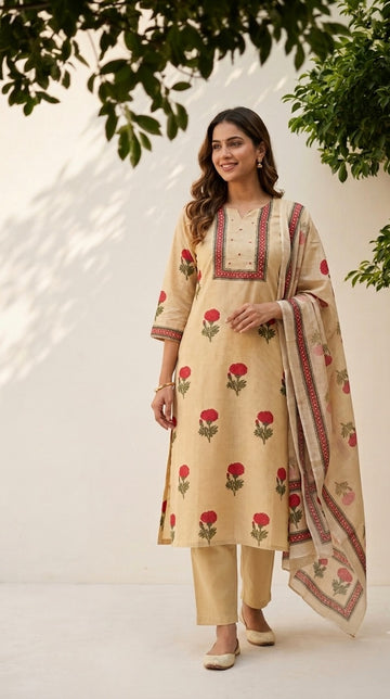 Printed Dupatta Set In  Kota Doriya Fabric KD051