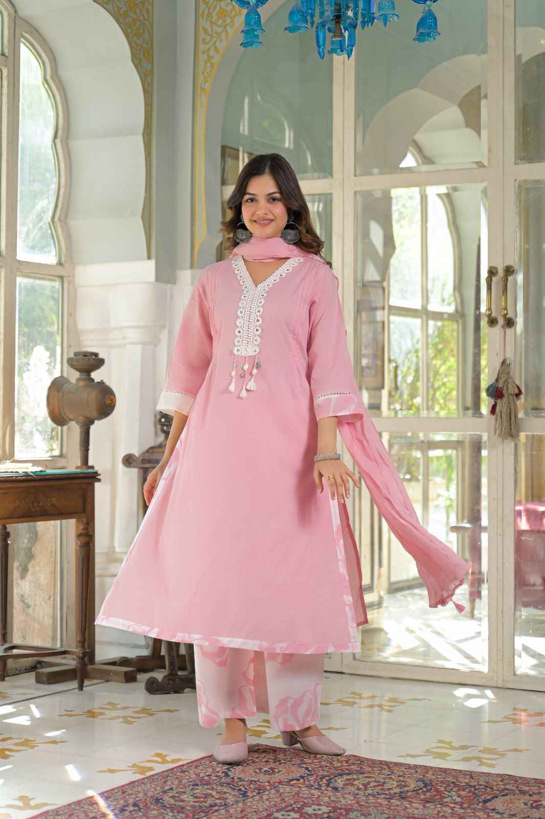 Premium Cotton A-Line Dupatta Set With Embroidery CS0183