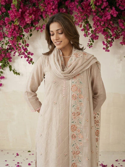 Embroidered Dupatta Set In Kota Doriya Fabric KD044