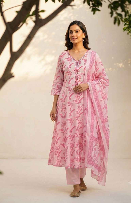 Pure Mul Cotton Printed A Line Dupatta Set