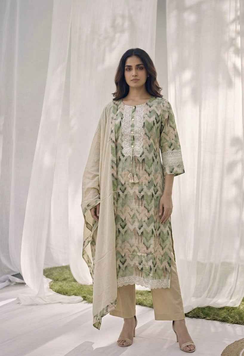 Pure Cotton Three Piece Dupatta Set