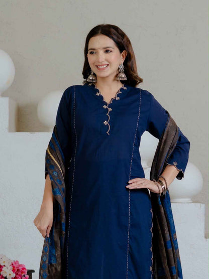 Pure Cotton Embroidered Dupatt Set