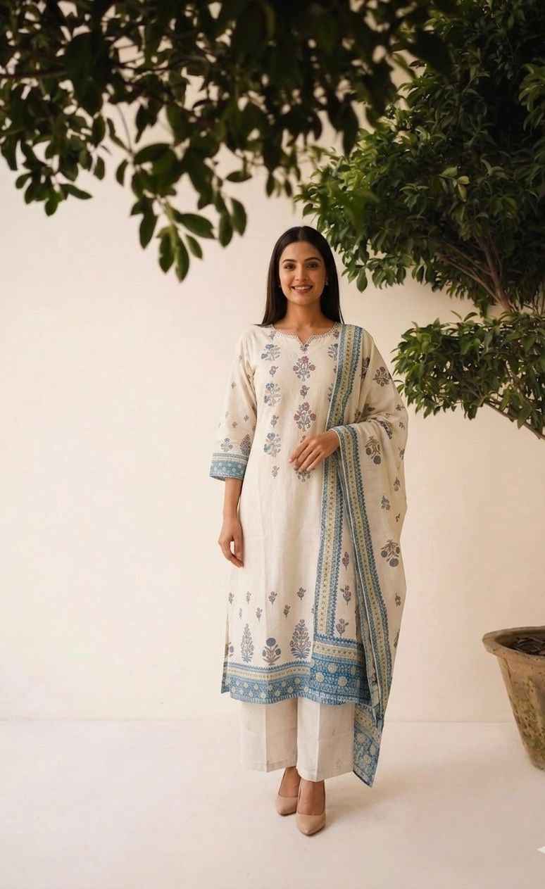 Pure Linen Dupatta Set LN0014