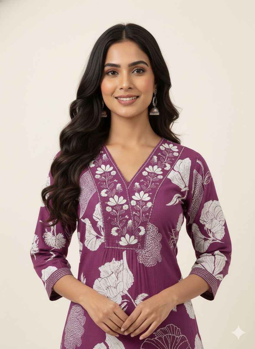 Pure cotton floral print Dupatta set