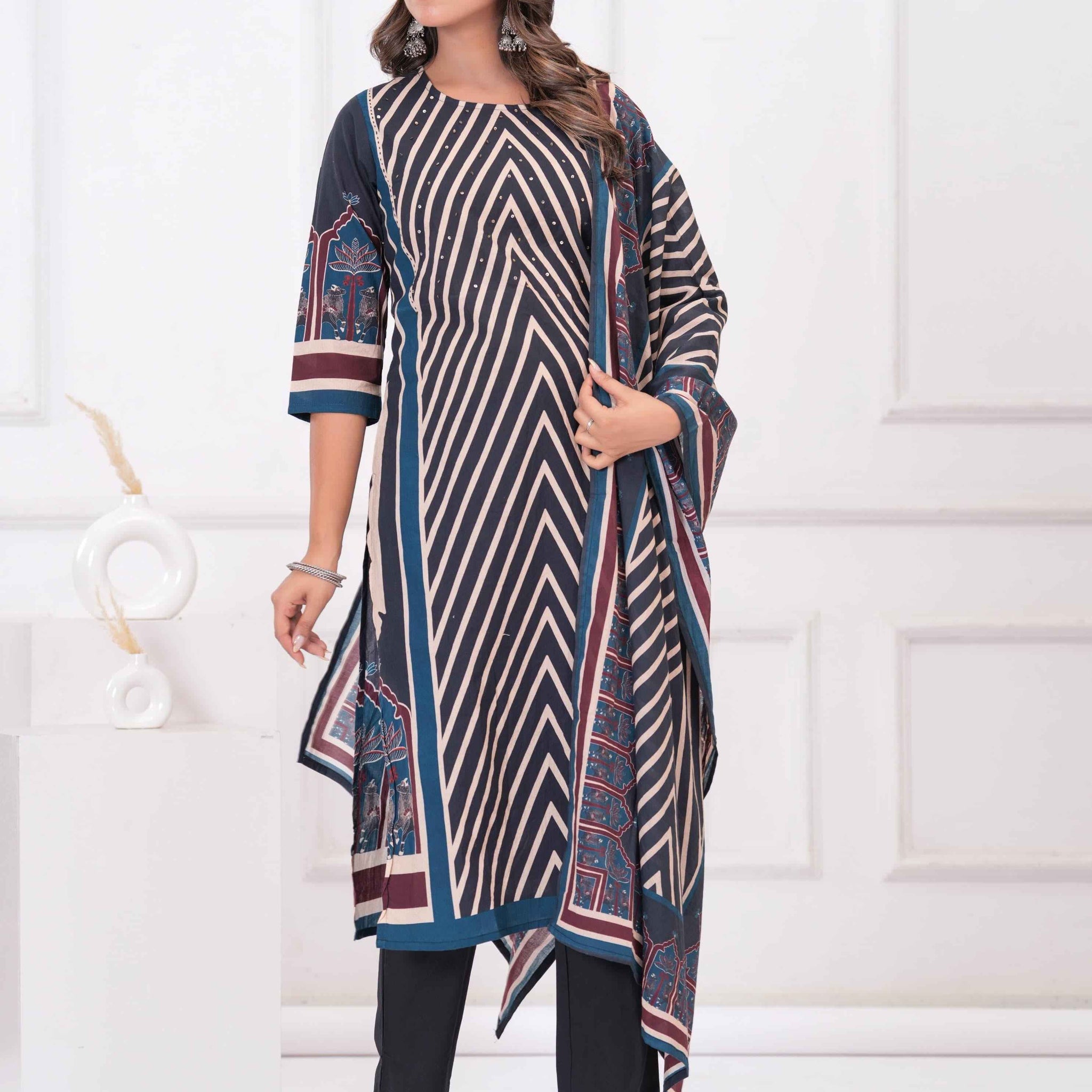 Ajrakh Print Pure Cotton Dupatta Set