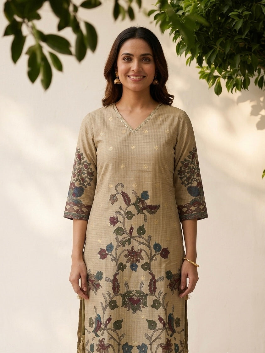 Printed Dupatta Set In Kota Doriya Fabric KD054