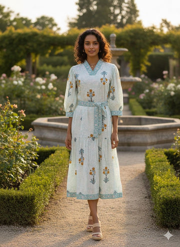 Pure Cotton Floral Print Midi One Price Dress SD009