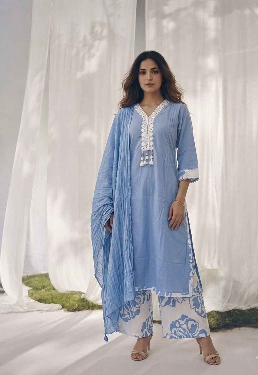 Pure Cotton Three Piece Dupatta Set