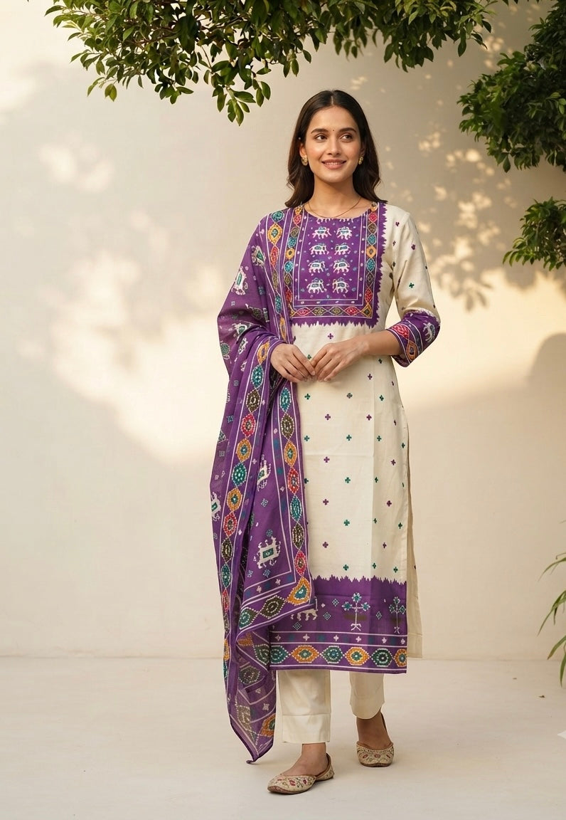 Pure Cotton Patola Print Dupatta Set CS0286