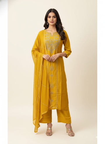 Festival Wear  Pure Shimmer Three Piece  Dupatta Set With Embroidery  LC0147