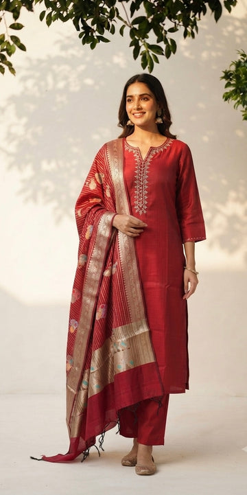 Premium Tissue Shimmer Silk Dupatta Set With Lining