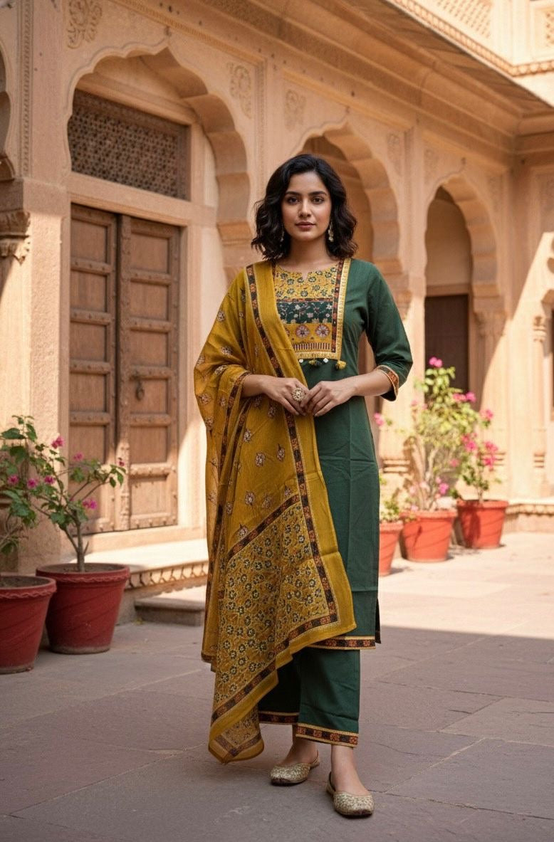 Pure cotton solid pattern with printed Dupatta set