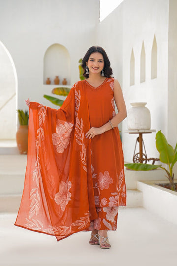 Pure Cotton Sleeveless Floral Print Dupatta Set  CS0105