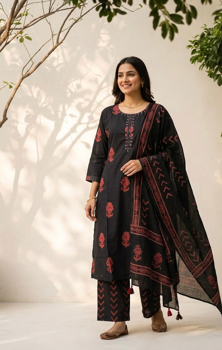 Pure Cotton Dupatta Set In Plus Size