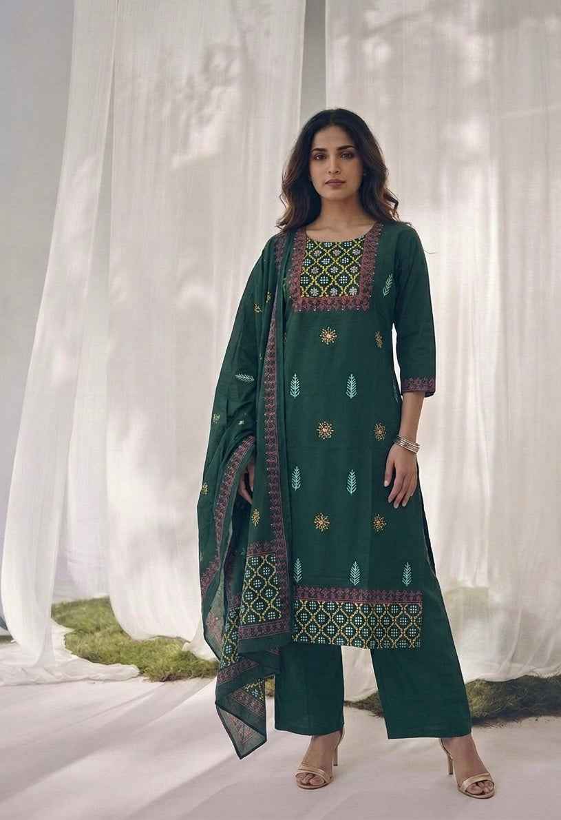 Pure Cotton Three Piece Dupatta  Set