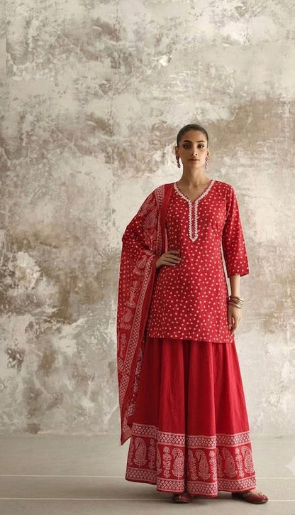 Short length cotton Dupatta set with skirt
