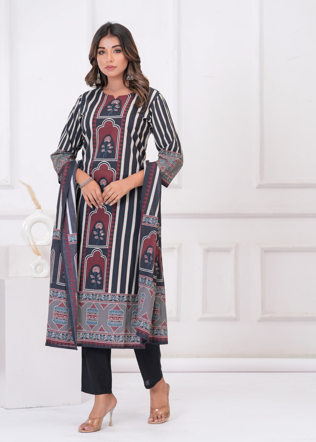 Ajrakh Print Pure Cotton Dupatta Set - CS038