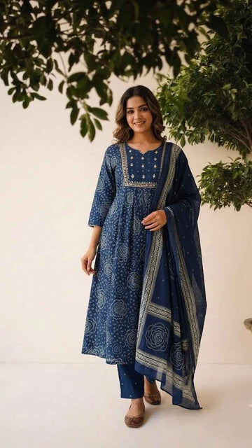 Pure Cotton Dupatta Suit With Bandhej Print