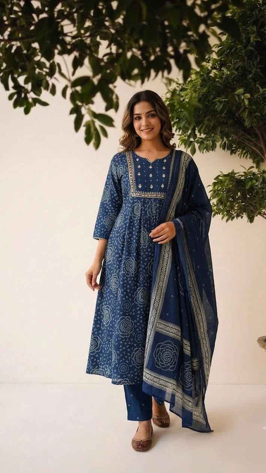 Pure Cotton Dupatta Suit With Bandhej Print