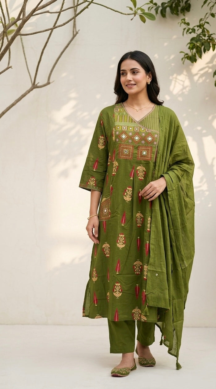 Pure Cotton Dupatta Set In Plus Size