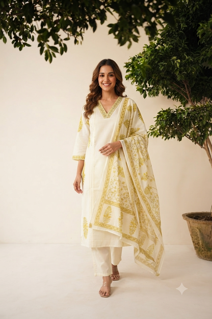 Pure Cotton Dupatta Set With Inner A Line Pattern CS0269