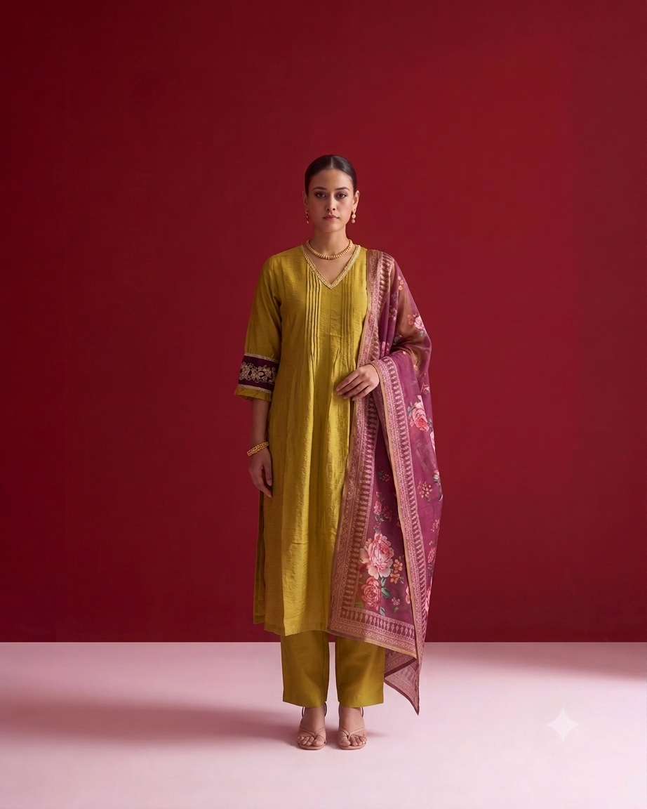 Crust Viscose Silk With Chanderi Dupatta