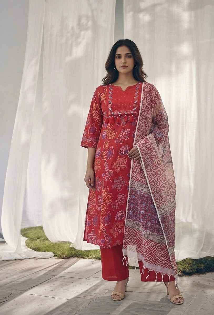 Pure Cotton Three Piece Dupatta Set