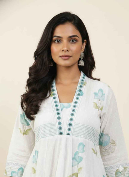 Premium Cotton Floral Print Anarkali With Kota Doriya Dupatta Set With Inner  ANK030