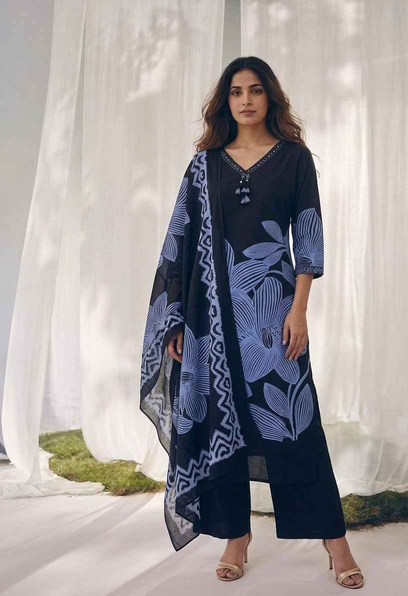 Pure Cotton Three Piece Dupatta Set
