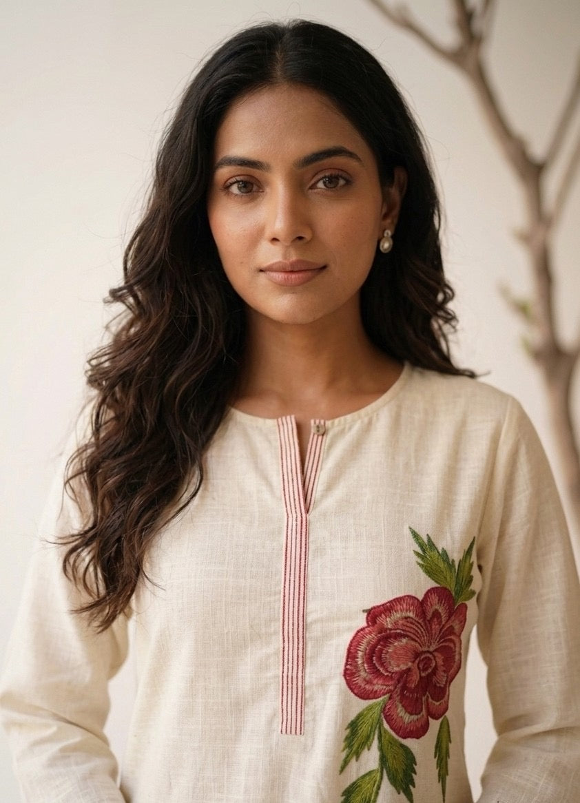 Pure Slub Cotton Brush Print Dupatta Set With Inner