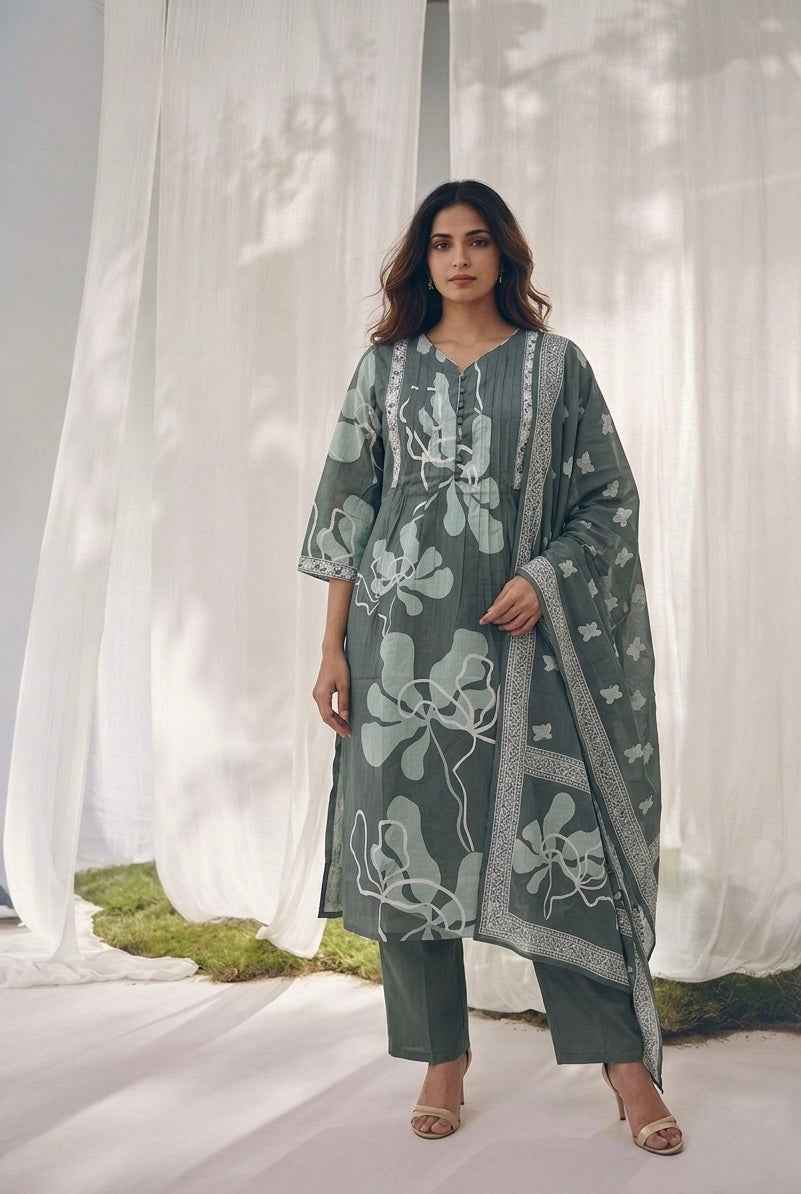 Pure Cotton Three Piece Dupatta Set