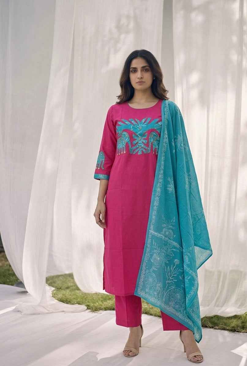 Pure Cotton Three Piece Dupatta Set